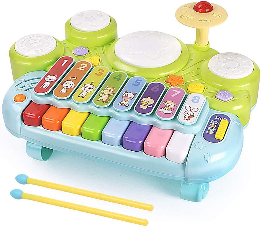 MzekiR Toy Musical Instruments for Toddlers - 3 in 1 Kids Piano Keyboard Xylophone Drum Set
