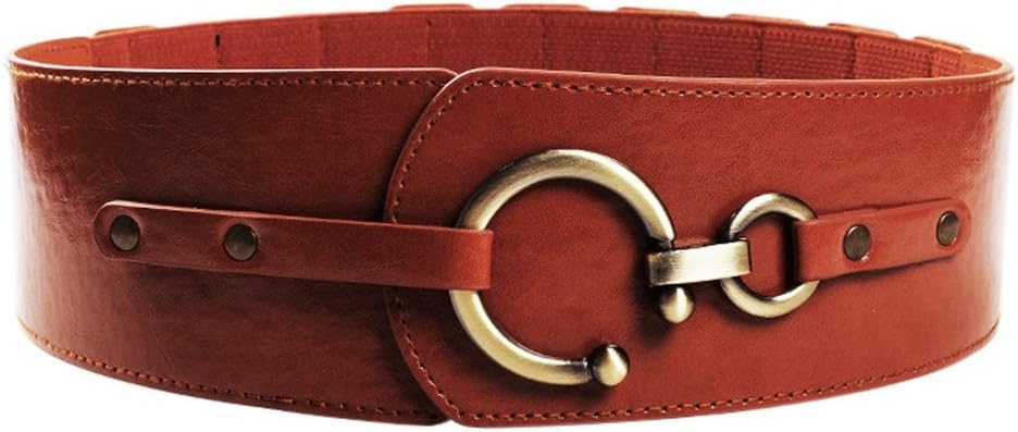 VGLOOK Womens Retro Wide Metal Interlock Buckle Elastic Leather Waist Belt