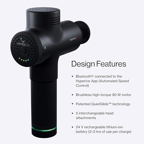 HYPERVOLT PLUS, FEATURING QUIET GLIDE TECHNOLOGY – HANDHELD PERCUSSION MASSAGE GUN | 3 SPEEDS, 5 INTERCHANGEABLE HEADS | HELPS RELIEVE SORE MUSCLES AND STIFFNESS (HYPERVOLT PLUS W/BLUETOOTH)