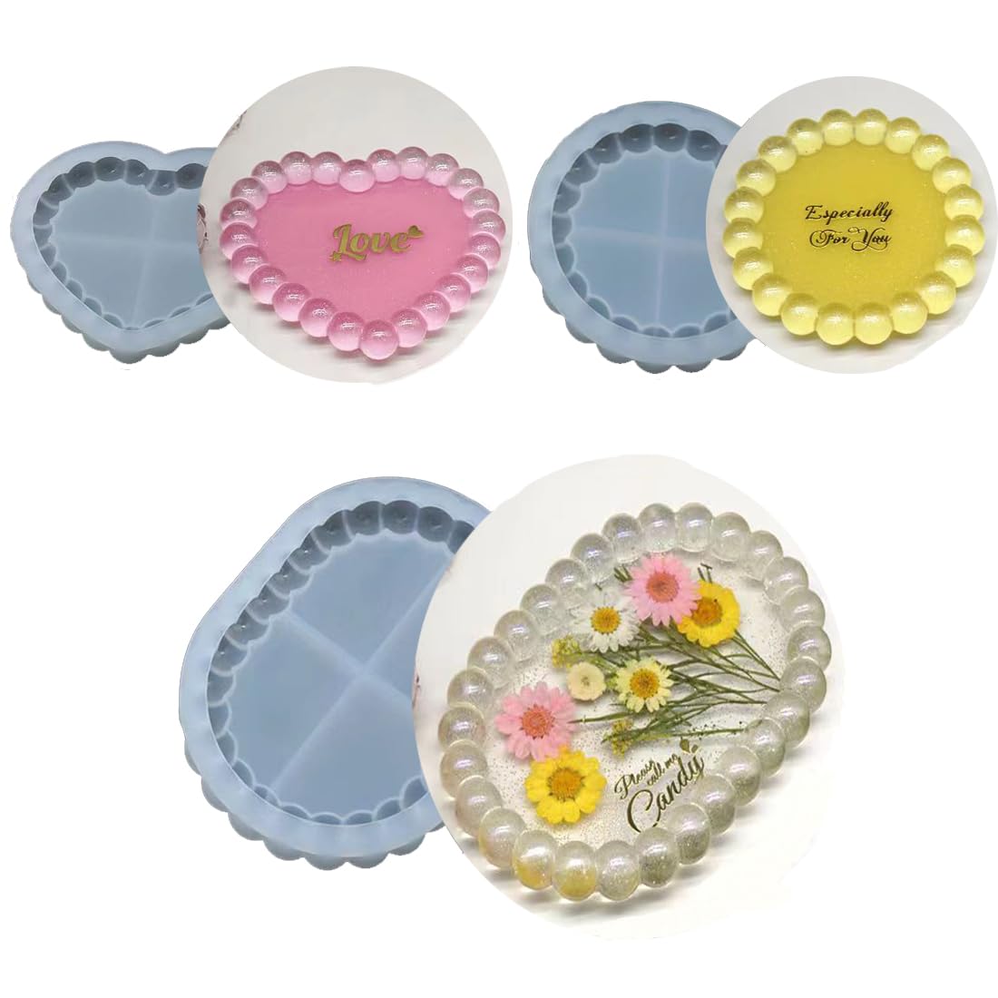 Pack of 3 Silicone Mould Coasters, Casting Mould Tray, Epoxy Mould Coaster, Candle Holder, Coffee Tray, DIY Art Mould, Home Decoration (A)