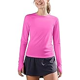 JOCMIC Girls Long Sleeve Shirts Athletic Shirt with Thumbholes Kids Crew Neck Basic Tee Tops for Sports Gym Yoga