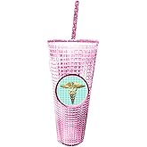 Spoontiques Diamond Tumbler, 20oz - Textured Cup w/Staw, Double Wall Insulated, BPA Free - Nurse