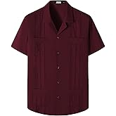 JOGAL Mens Guayabera Shirts Cuban Short Sleeve Casual Button Down Beach Shirt