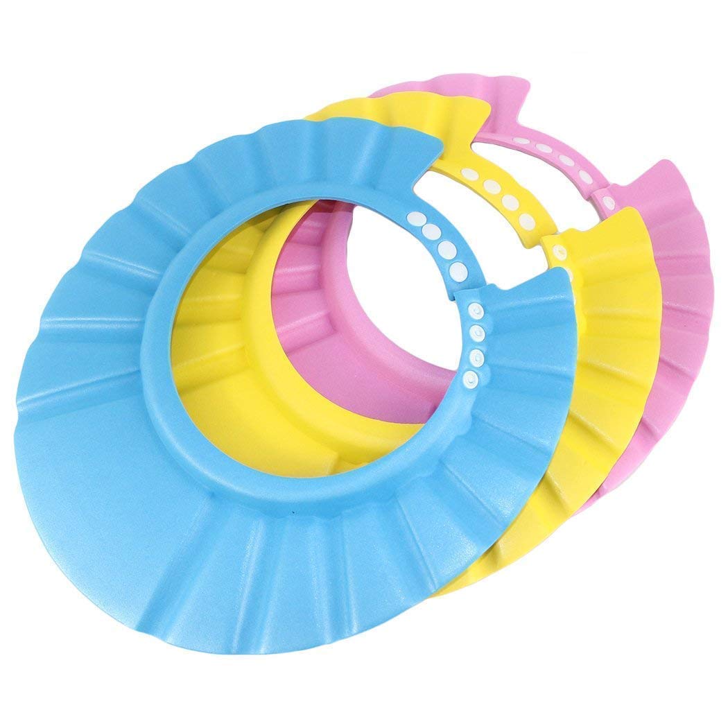 Baby Shower Cap,3 PCS Shower Cap Shield Adjustable Hat with Ear Protection Silicone Bathing Hat for Toddler Baby Kids Children
