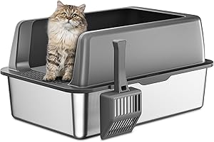 Zarler Stainless Steel Litter Box with Lid, Extra Large Cat Litter Box, XL Large Metal Litter Box for Big Cats with High Side
