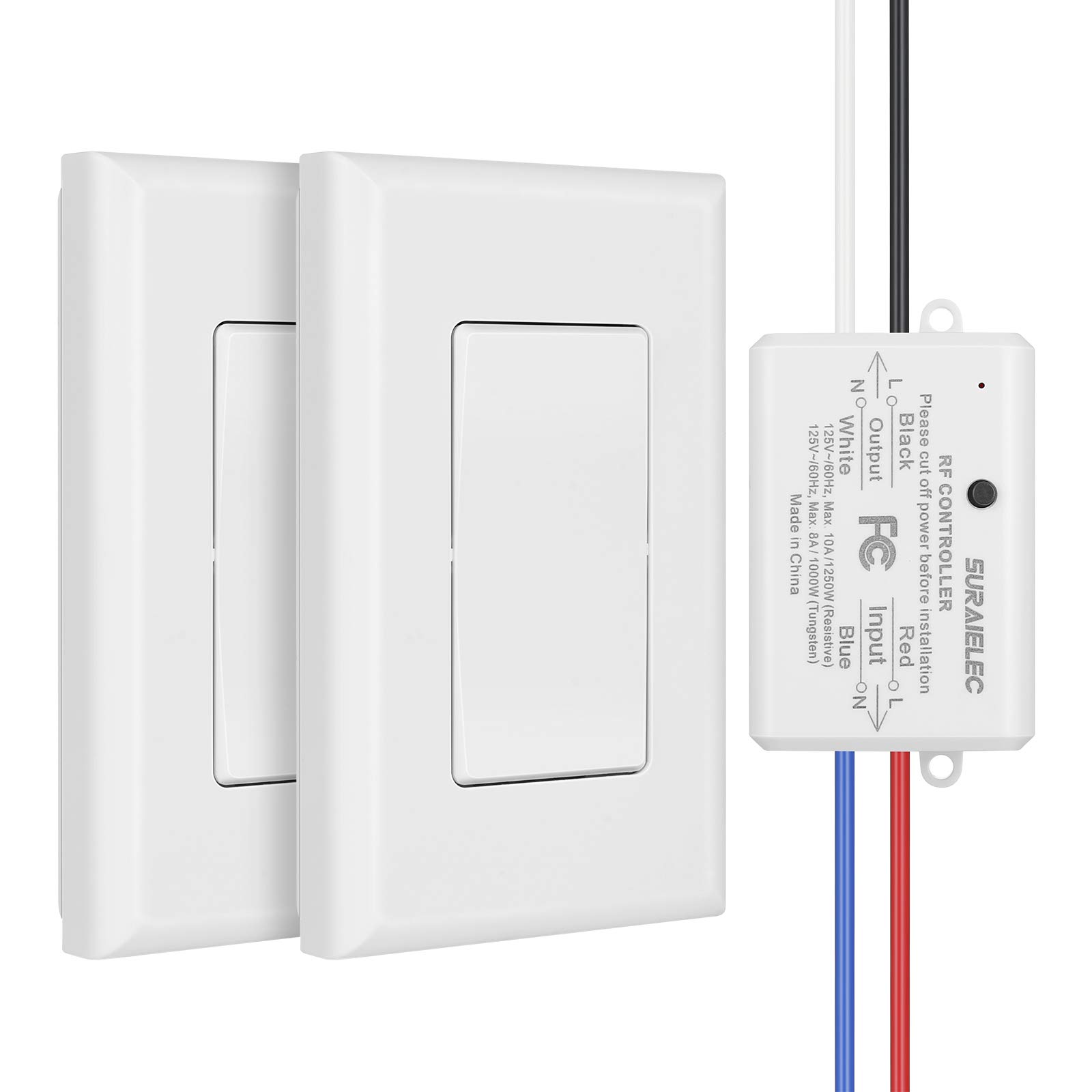 Photo 1 of Suraielec 3 Way Wireless Light Switch, No Wiring, No WiFi, 100ft RF Range, Pre-Programmed, Expandable Wireless Wall Switch and Receiver Kit, Remote Control Light Fixture for Lamp, Ceiling Light, Fan