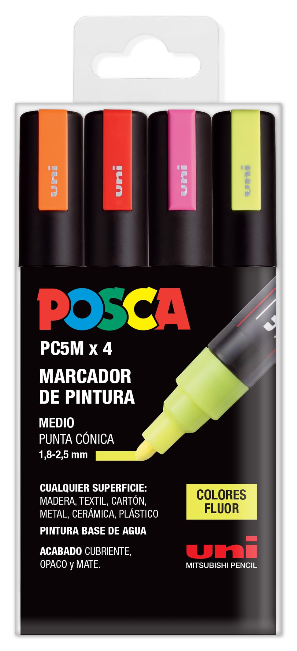 Posca UNI Set PC 5M Fluor – Pack of 4 Markers