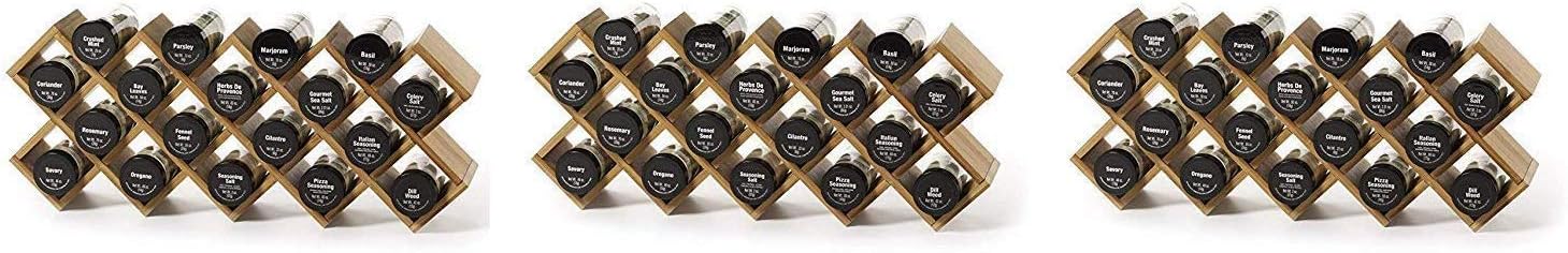 Kamenstein 5085178 Criss-Cross 18-Jar Bamboo Countertop Spice Rack Organizer with Free Spice Refills for 5 Years (Pack of 3)