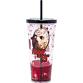 Spoontiques Friday the 13th Horror Tumbler, 32oz - Liquid Filled Acrylic Cup with Straw - Locking Lid with Straw, Double Wall Insulated, BPA Free