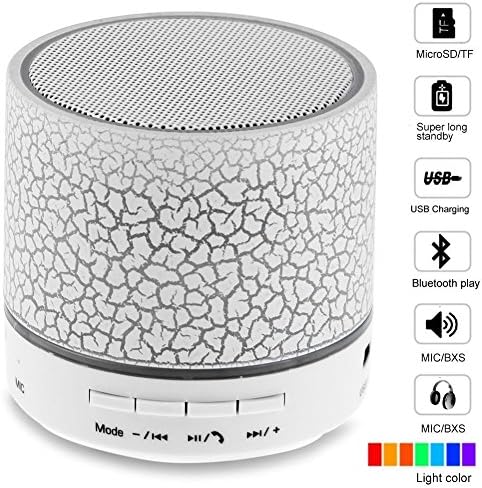 Mini Bluetooth Speaker,Lonchan Wireless Portable Sound Box Subwoofer Speaker with Mic &amp; Colorful LED Light,Support USB/AUX/TF Card/FM Music,White