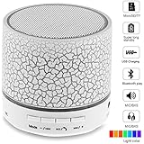 Mini Bluetooth Speaker,Lonchan Wireless Portable Sound Box Subwoofer Speaker with Mic &amp; Colorful LED Light,Support USB/AUX/TF Card/FM Music,White