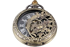 Whodoit Antique Mechanical Pocket Watch for Men，Irregular Octagon Skeleton Pocket Watch, Roman Numeral Dial with Chain + Box