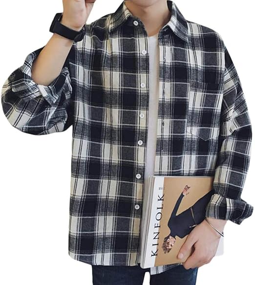 Amazon Shuming チェックシャツ メンズ ゆったり 長袖 シャツ チェック柄 ボタン付き カジュアルシャツ オシャレ ストリート系 アウター ファッション 大きいサイズ ネルシャツ 秋 シャツ 通販