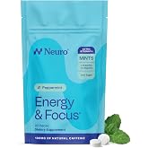 Neuro Energy &amp; Focus Mints, Extra Strength, Peppermint, 90 Count | 100mg Natural Caffeine Mints, 60mg L-Theanine, Vitamin B6 + B12, Sugar Free, Vegan, Clean Nootropic Energy &amp; Focus Supplement
