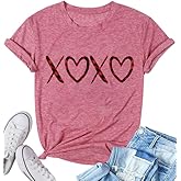 Valentines Shirts Women Love Heart Graphic Print Short Sleeve Tee Tops