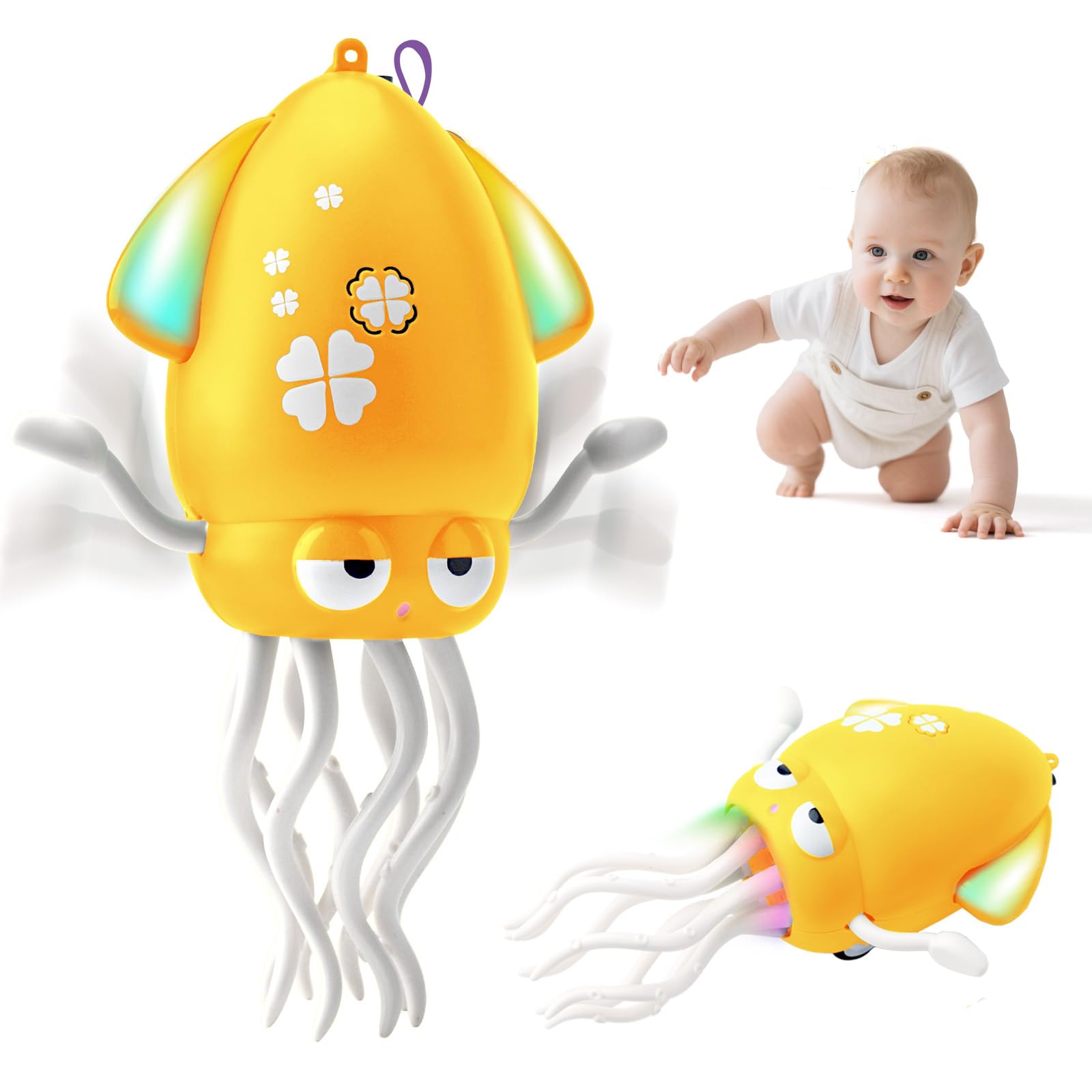 Dancing Octopus Toy,Dancing Squid Toy,Electric Crawling Octopus Toys with LED Light & Music,Automatic Obstacle Avoidance Crawling Toys for 3 4 5 6 Year Old Kids Boys Girls Birthday Gifts (Yellow)