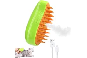 ZEXILILA Steamy Cat Brush,3 In1 Spray Cat Brush, Self Cleaning Cat Steamy Brush, Cat Steamy Brush for Massage, Cat Grooming Brush for Removing Tangled and Loose Hair (Green)
