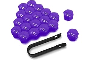 KUQUTIDY 20PCS Lug Nut Covers, 19mm Anti-Theft Hexagonal Wheel Lug Nut Caps with Removal Tool, Car Wheel Rims Center Bolt Protection Caps, Automotive Exterior Accessories for Car Tire Hub (Purple)