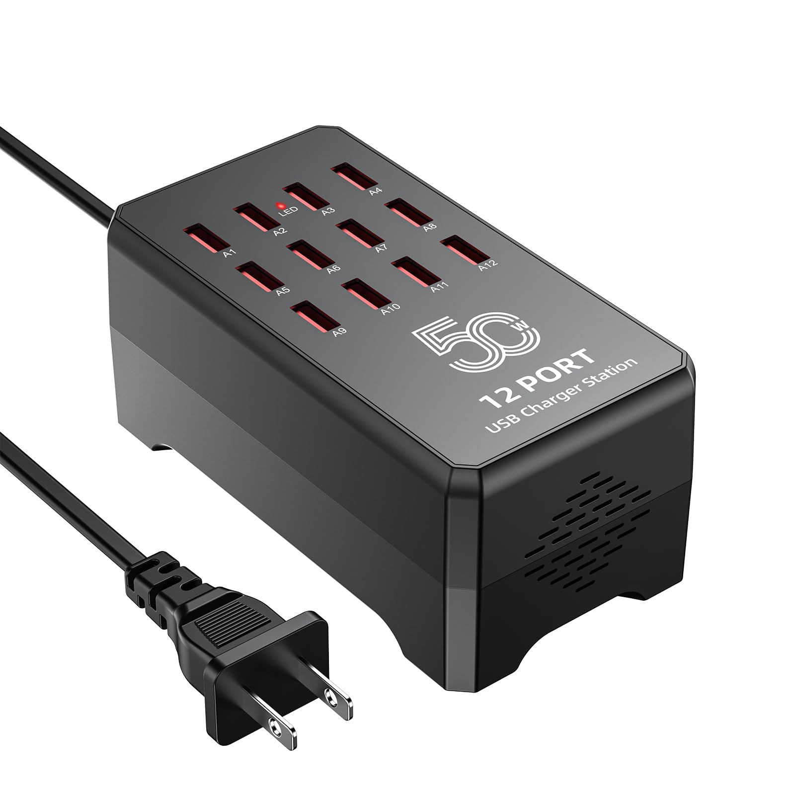 50W 12-Port USB Charging Station for Multiple Devices-Portable USB Charging Hub Compatible with iPhone, Android, Tablet, AirPods & More-Compact Charger Block for Home, Office & Entrepreneur.
