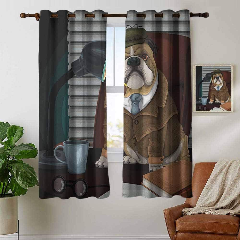 petpany Blackout Curtains 2 Panels English Bulldog,Traditional English Detective Dog with a Pipe and Hat Sherlock Holmes Image, Multicolor,for Room Darkening Panels for Living Room, Bedroom 42"x63"
