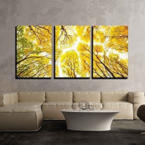 3 Piece Canvas Wall Art - Autumn Trees Pattern - Modern Home Art Stretched and Framed Ready to Hang - 16"x24"x3 Panels