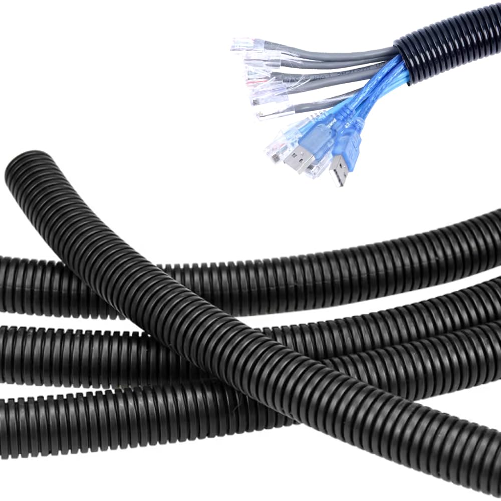 Photo 1 of 10 FT 1inch Split Wire Loom Tubing Wire Conduit,Flexible Wire Covers Cord Protectors,Cord Protectors from Pets,Black (1"-10ft)