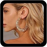 Xduargs Boho Exaggerate Circle Earrings Gold Hollow Circle Hoop Earrings Vintage Pattern Circles Earrings Lightweight Filigree Round Earrings Jewelry for Women