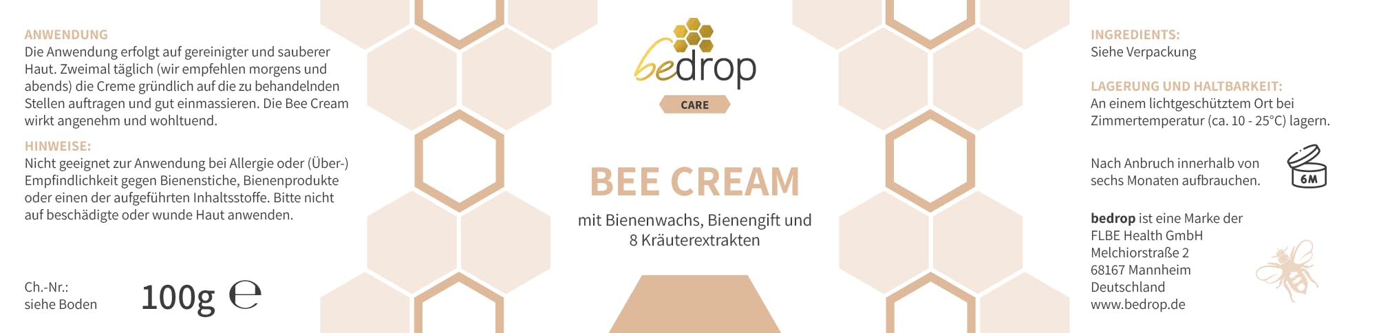bedrop Bee Cream Bienengiftsalbe hochdosiert (kühlend & wärmend) - Bienengiftcreme mit Bienenwachs & 8 Kräuterextrakten u.a. Aloe Vera, Ringelblume, Eukalyptus und Rosskastanie (3x 100g Sparset)