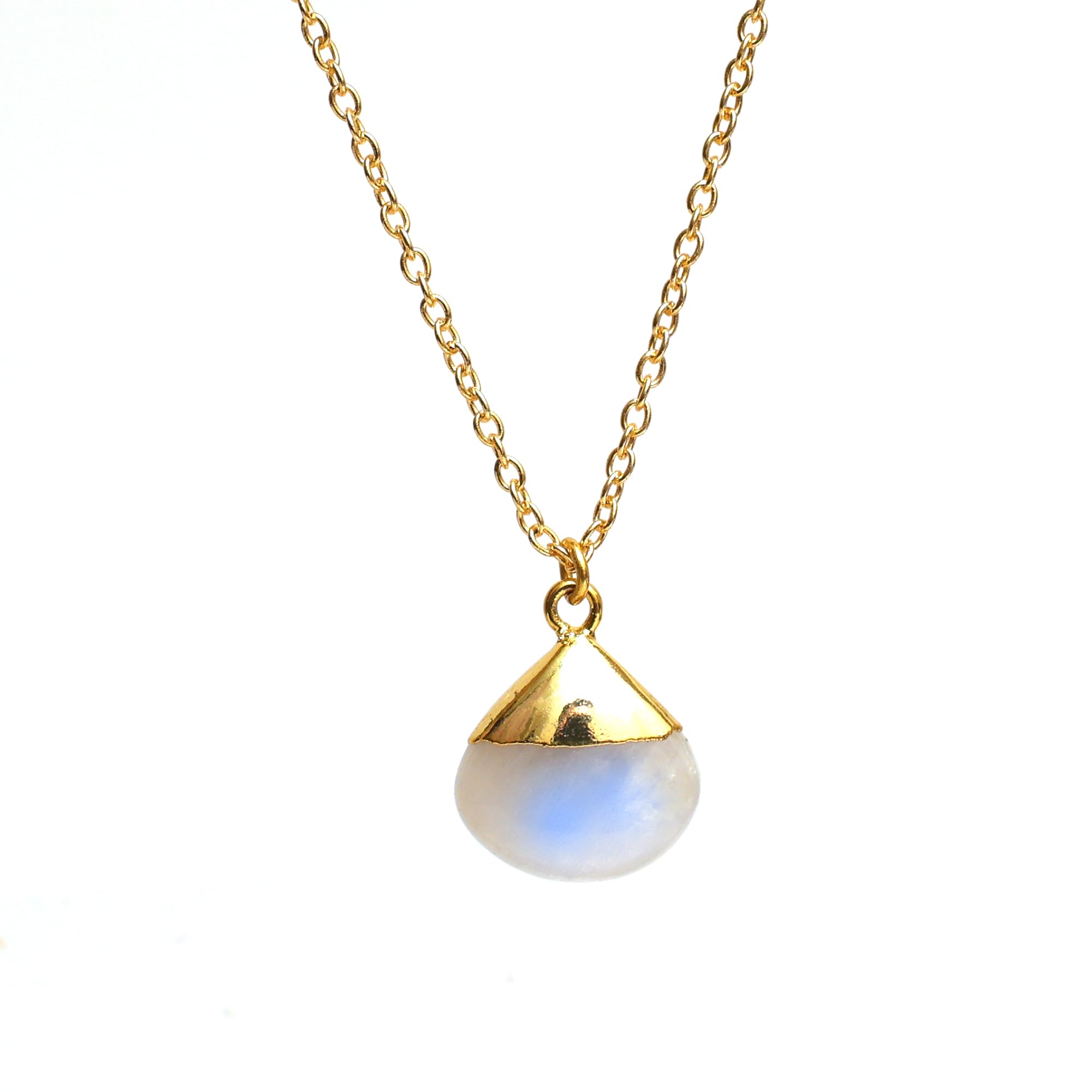 Gempires Rainbow Moonstone Teardrop Pendant Necklace for Women Gold plated Blue Crystal Necklace 18-inch Adjustable Chain June Birthstone Jewelry