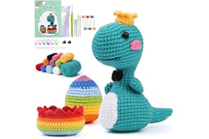 STFALI Crochet Kit for Beginners with Step-by-Step Video Tutorials, Crochet for Adults and Kids with Easy Peasy Yarn, Funny Teen Girl Gifts Trendy Stuff Christmas Gifts, 3 Pack Dinosaur Toys Kit