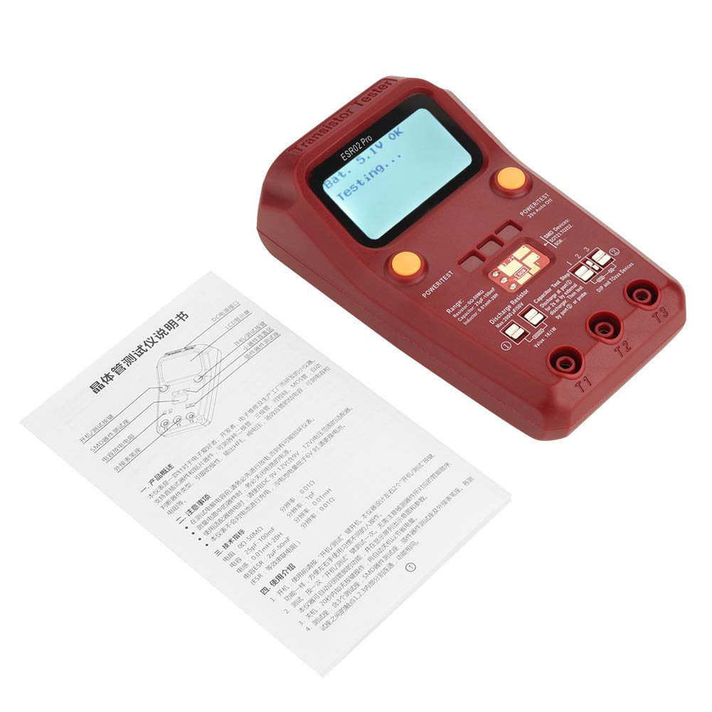 Jeanoko ESR02 PRO Transistor Tester SMD Components Checker Mega328 NPN/PNP Diode Resistor Inductor Capacitance ESR Meter with Tweezers