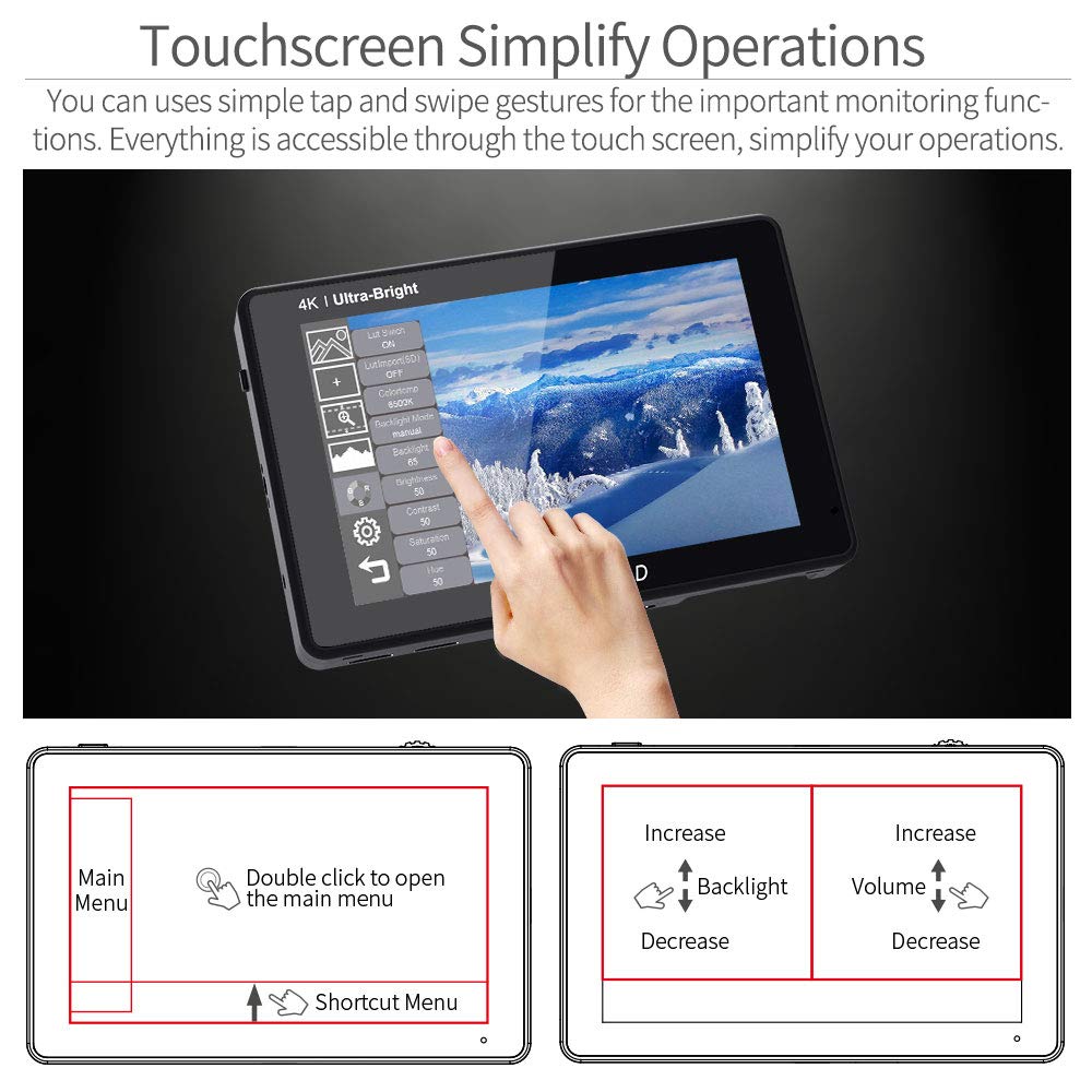 FEELWORLD LUT7S PRO 7 Inch Ultra Bright 2200nits DSLR Camera Field Monitor 3D LUT Touch Screen HDR Waveform F970 External Kit 4K HDMI 3G-SDI
