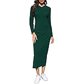 BeautyNee Women's Casual Long Sleeve Side Slit Pullover Maxi Hoodie Dress Slim Sweatshirt Long Dresses with Pockets