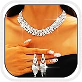 Aukmla Silver Rhinestone Bridal Jewelry Set Sparkly Crystal Bride Wedding Necklace Earrings Sets Prom Jewelry for Women
