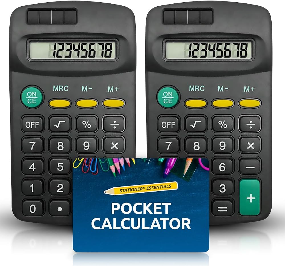 SOL Pocket Calculator 2 Pack 8-Digit 6.5x11.5 cm Lightweight