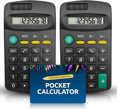 SOL Pocket Calculator 2 Pack 8-Digit 6.5x11.5 cm Lightweight