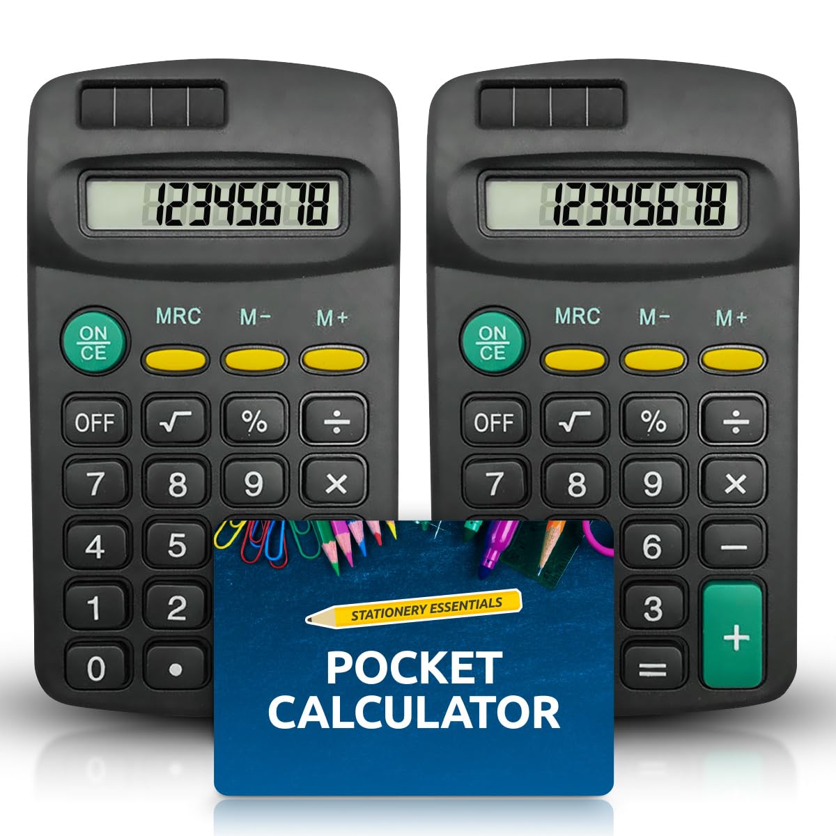 SOL 2pk Pocket Calculator, 6.5cm x 11.5cm Lightweight & Compact for Easy Carry, 8 Digit Standard Function for Simple & Easy Usage, Clear Display Battery-Operated, Pocket Sized & Perfect for Travel
