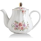 Sweejar Royal Teapot, Ceramic Tea Pot with Removable Stainless Steel Infuser, Blooming & Loose Leaf Teapot (Rose Flower, 40 O