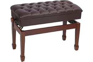 AKVOMBI Adjustable Duet Piano Bench with Storage, Heavy Duty Double Piano Benches with Leather Cushion, Walnut Piano Bench for Adults, Brown 13.8" D x 31.5" W x 19.3" H