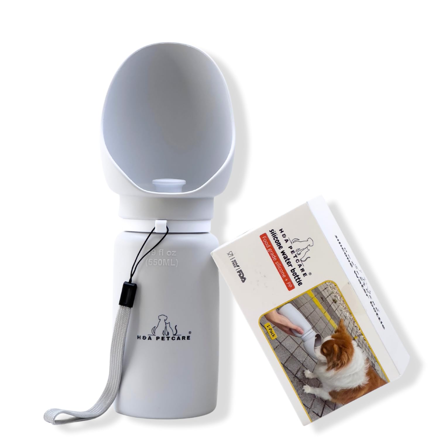 H&A PETCARE® Silicone Dog Water Bottle for Walking, Leak Proof Travel Bottle With Extra Wide Cup, Foldable and Collapsible Portable Design