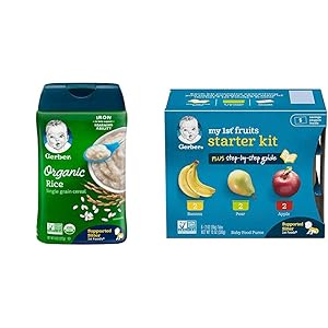 Gerber Baby Cereal Organic Rice Cereal, 8 Ounces (Pack of 6) & Purees My 1st Fruits Starter Kit, 2 Ounce Tubs, Box of 6 (Pack of 2)