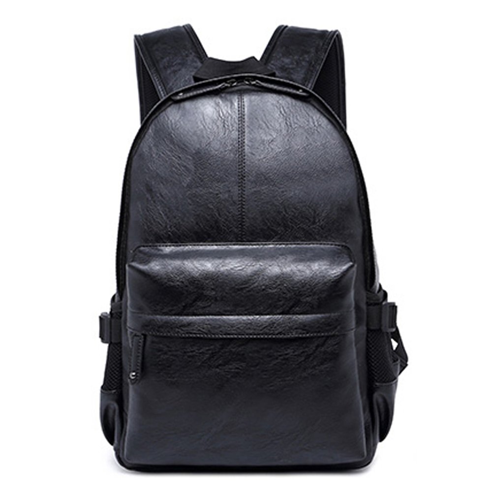 FEWOFJ Leather Laptop Backpack for Women, School College Student Rucksack for Men - Black