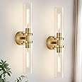 Wall Sconces Set of Two, Hardwired Brushed Gold Bathroom Sconces Wall Lighting with Clear Glass, Modern Sconces Wall Decor Set of 2 Wall Light fixtures for Bathroom Mirror Hallway (Bulbs Not Included)