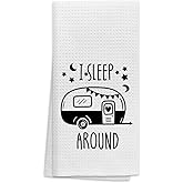 OHSUL I Sleep Around Funny Camping Highly Absorbent Kitchen Towels Dish Towels Dishcloth,RV Trailer Camper Hand Towel Tea Towel for Bathroom Kitchen Decor,Campers Camping Lovers Adventurers Gifts
