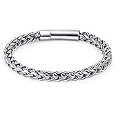 BIYONGDE Mens Stainless Steel Franco Link Chain Bracelet, Silver/Black Color 6MM Slim Cuban Chain Bracelet for Men, Minimalist and Urban Style