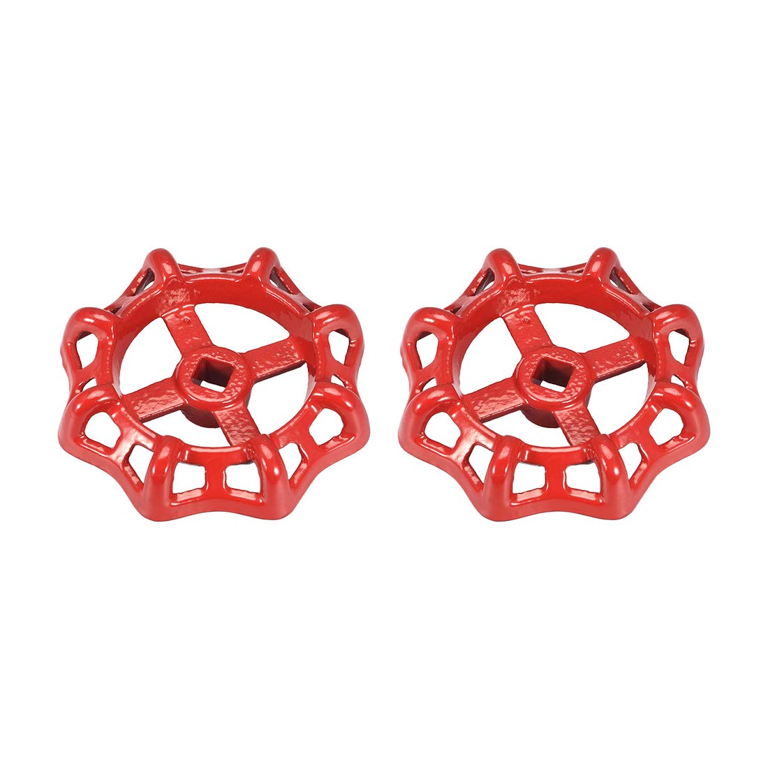 sourcing map Metal Outside Faucet Round Wheel Handle, Square Broach 10x10mm, Wheel OD 98mm Paint Cast Steel Red 2Pcs