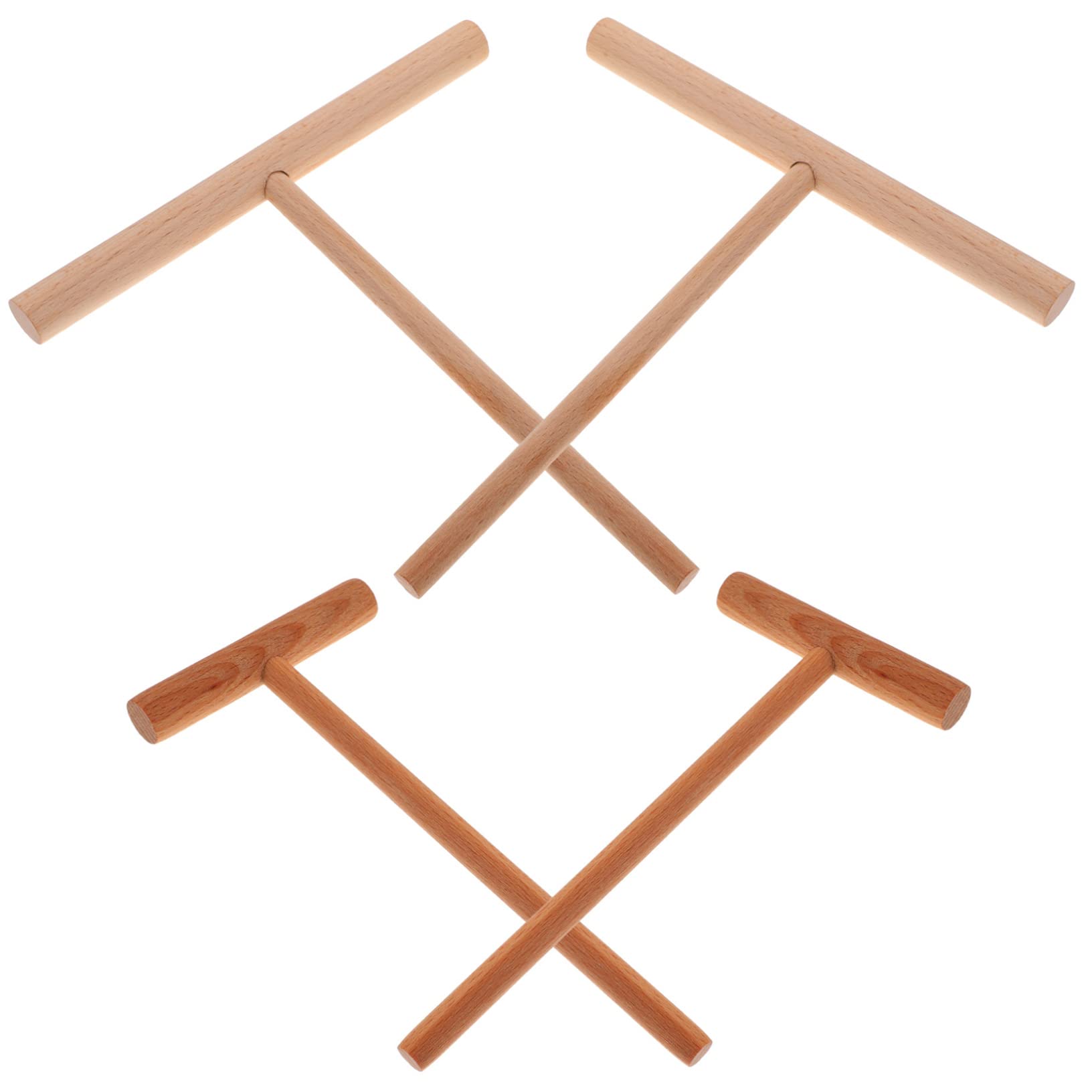 SHOWERORO Wooden Crepe Spreader 4pcs T Shaped Kitchen Pancake Tools Long Handle for Easy Use for Home Restaurant and Pancake Shops