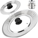 Universal Lids with Tempered Glass Top Fits 6, 7, 8 & 8.2, 9, 10, 11, 12, 12.5 Inch Cookware, Replacement Frying Pan Cover for Pots, Pans and Skillets, Cast Iron Lids for Space Saving