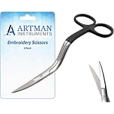ARTMAN INSTRUMENTS Bent Handle Curved Embroidery Scissors - 6 Inch Curved Applique Scissors for Machine Embroidery, Fabric Stitches, and Crafting - Premium Stainless Steel with Precision Blades
