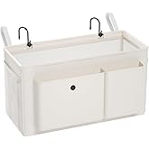 Edudif Bedside Caddy Bedside Organizer with Fixed Straps & Water Bottle Holder, Bunk Bed Caddy ideal for Home, Dorm, Hospital, Crib, Versatile Bedside Storage Solution (White)